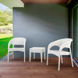 3 Piece Patio Seating Set, 18"W x 18"H Table, White
