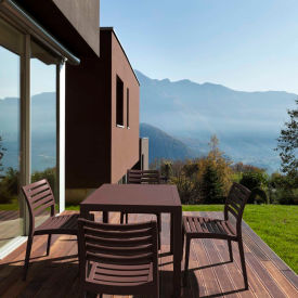 5 Piece Outdoor Dining Set, 31-1/2"W x 29"H Table, Brown