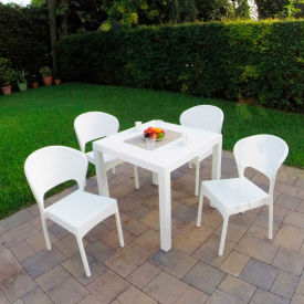 5 Piece Outdoor Dining Set, 31-1/2"W x 29"H Table, White