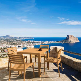 5 Piece Outdoor Dining Set, 31-1/2"W x 29"H Table, Teak Brown