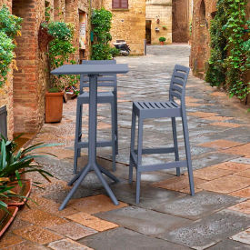 3 Piece Outdoor Bar Set, 23-5/8"W x 42-1/2"H Table, Dark Gray