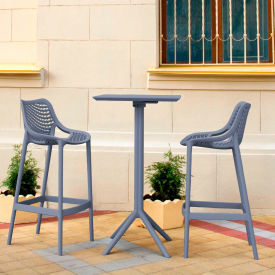 Siesta Sky Air 3 Piece Outdoor Bar Set, 23-5/8"W x 42-1/2"H Table, Dark Gray