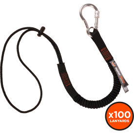 Tool Lanyard Carabiner & Cinch Loop, 15lbs, Standard, Black, 100 Pack