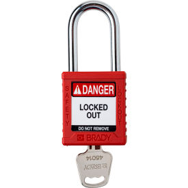 Safety Lockout Padlock, Keyed Different, 1-1/2", Plastic/Steel, Red
