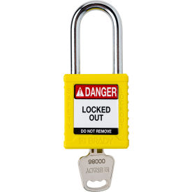 Safety Lockout Padlock, Keyed Different, 1-1/2", Plastic/Steel, Yellow