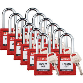 Safety Lockout Padlock, Keyed Different, 1-1/2", Plastic/Steel, Red, 12/PK
