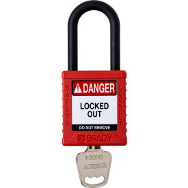 Safety Lockout Padlock, Keyed Different, 1-1/2", Plastic/Nylon, Red