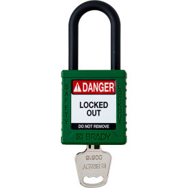 Safety Lockout Padlock, Keyed Different, 1-1/2", Plastic/Nylon, Green
