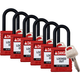 Safety Lockout Padlock, Keyed Different, 1-1/2", Plastic/Nylon, Red, 6/PK