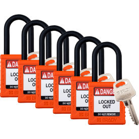 Safety Lockout Padlock, Keyed Different, 1-1/2", Plastic/Nylon, Orange, 6/PK