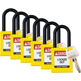 Safety Lockout Padlock, Keyed Alike, 1-1/2", Plastic/Nylon, Yellow, 6/PK