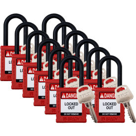 Safety Lockout Padlock, Keyed Different, 1-1/2", Plastic/Nylon, Red, 12/PK