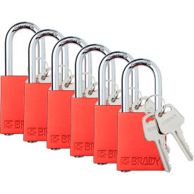 Safety Lockout Padlock, Keyed Different, 1-1/2", Aluminum/Steel, Red, 6/PK