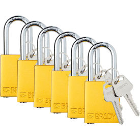 Safety Lockout Padlock, Keyed Different, 1-1/2", Aluminum/Steel, Yellow, 6/PK