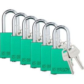 Safety Lockout Padlock, Keyed Different, 1-1/2", Aluminum/Steel, Green, 6 Pack