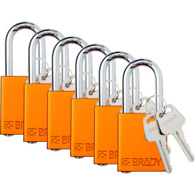 Safety Lockout Padlock, Keyed Alike, 1-1/2", Aluminum/Steel, Orange, 6 Pack