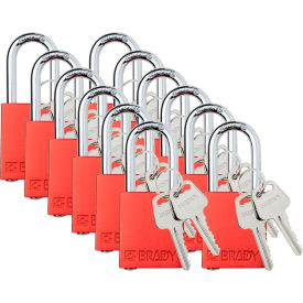 Safety Lockout Padlock, Keyed Different, 1-1/2", Aluminum/Steel, Red, 12/PK