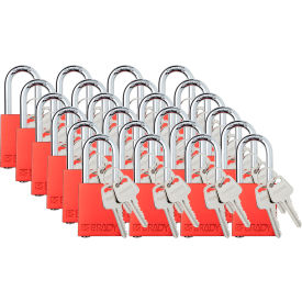 Safety Lockout Padlock, Keyed Different, 1-1/2", Aluminum/Steel, Red, 24/PK