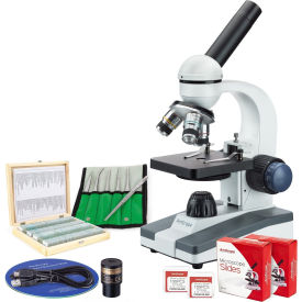 40X-1000X Monocular Microscope, 1.3MP Digital Camera, 6-pc Tweezers Set & 100-pc Slide Set