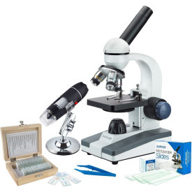 40X-1000X Monocular Microscope, 25-pc Slides Set & Tweezers Plus USB Digital Microscope