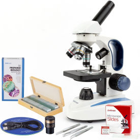 40X-1000X Monocular Microscope, 5MP Digital Camera, 50-pc Slide Sets & 3-pc Tweezers Sets