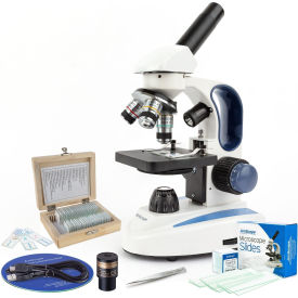 40X-1000X Monocular Microscope with 1.3MP Digital Camera, 25-pc Slide Set and Precision Tweezers