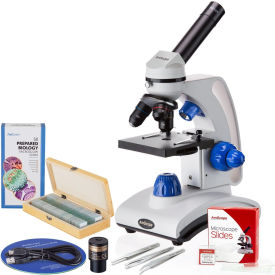 40X-1000X Monocular Microscope, 1.3MP Digital Camera, 50-pc Slide Set & 3-pc Tweezers Set