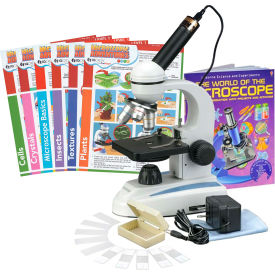 40X-1000X Student Microscope with Glass Lens, Metal Frame, Camera, Slides, Book & Cards