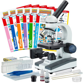 40X-1000X Portable LED Monocular Student Microscope, Slide Preparation Kit, Cards