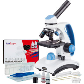 40X-1000X Portable Dual Light Glass Lens Metal Frame Student Microscope & Slide Kit