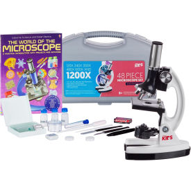 1200X 48-pc Beginner Microscope Kit with Slides, LED Light, Carrying Box & Book
