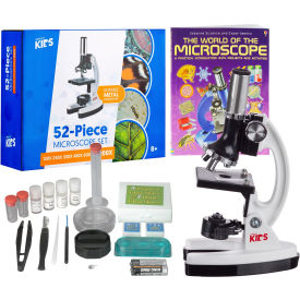 1200X 52-pc Kids Beginner Microscope Kit, Slides, LED Light, Storage Box & Book