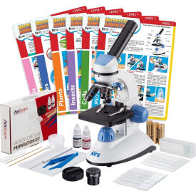 40X-1000X Dual Illumination Microscope with Slide Prep Kit & Experiment Cards, Blue