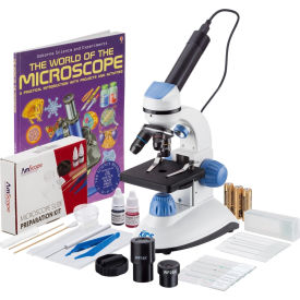 40X-1000X Dual Illumination Microscope, 5MP Digital Eyepiece, Slide Prep & Book, Blue