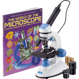 40X-1000X Dual Illumination Microscope with Digital Eyepiece & Book, Blue