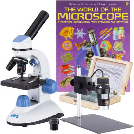 40X-1000X Dual Illumination Microscope, Digital Microscope, Slide Kit, Book, Blue