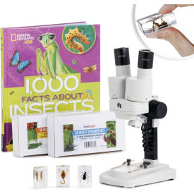 20X-40X Portable Stereo Microscope, Deluxe 3D Insect Specimen Kit, Book