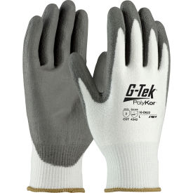 PolyKor Seamless Knit Glove Polyurethane Coated Flat Grip, XXL, White, 12 Pairs