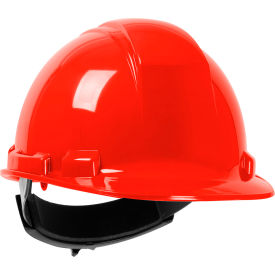 Cap Style Hard Hat, HDPE Shell, 4-Point Textile Suspension, Wheel Ratchet Adjustment, Red