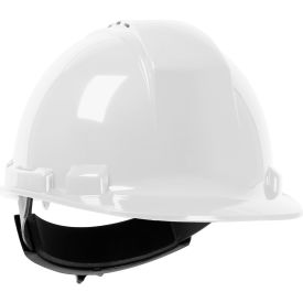 Cap Style Hard Hat, HDPE Shell, Vented 4-Pt Textile Suspension, Ratchet Adjustment, White