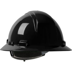 Full Brim Hard Hat with HDPE Shell, 4-Point Nylon Webbing Cradle, Ratchet Adjustment - Black