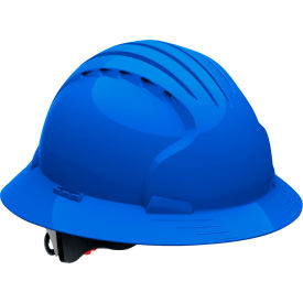 Full Brim Hard Hat HDPE Shell, 6-Point Suspension, Ratchet Adjustment, Blue