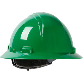 Full Brim Hard Hat, HDPE Shell, 4-Pt Nylon Webbing Cradle, Ratchet Adjustment, Dark Green