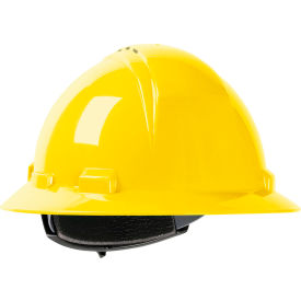 Full Brim Hard Hat HDPE Shell, Vented, 4-Pt Suspension, Ratchet Adjustment, Yellow