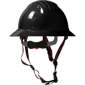 Ascend Full Brim Safety Helmet HDPE Shell, 6-Pt Suspension, Wheel Ratchet Adjustment, Black