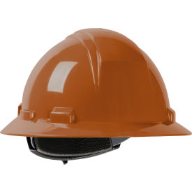 Full Brim Hard Hat HDPE Shell, 4-Pt Nylon Webbing Cradle, Ratchet Adjustment, Brown