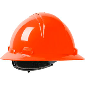 Full Brim Hard Hat HDPE Shell, Vented, 4-Pt Suspension, Ratchet Adjustment, Orange
