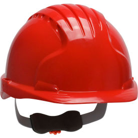 Cap Style Hard Hat HDPE Shell, 6-Pt Polyester Suspension, Ratchet Adj., Red