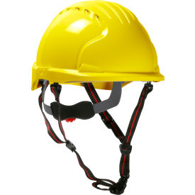 Ascend Short Brim Safety Helmet HDPE Shell, 6-Pt Suspension, Wheel Ratchet Adj., Yellow