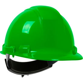 Cap Style Hard Hat HDPE Shell, 4-Point Textile Suspension, Wheel Ratchet Adjustment, Lime